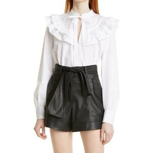 Derek Lam 10 Crosby Renee Ruffle Yoke Cotton Poplin Blouse Size 2 New w/Tag $325